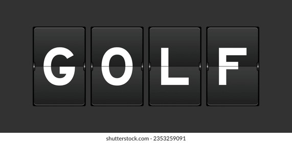 Black color analog flip board with word golf on gray background