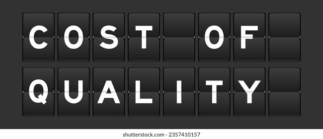 Black color analog flip board with word cost of quality on gray background