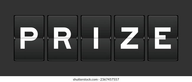Black color analog flip board with word prize on gray background