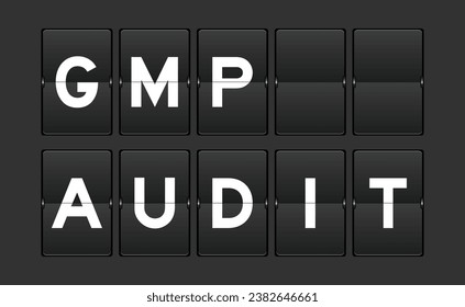 Black color analog flip board with word GMP (Good manufacturing practice) audit on gray background