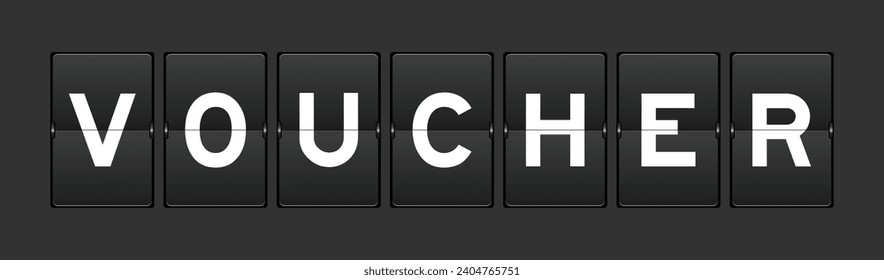 Black color analog flip board with word voucher on gray background