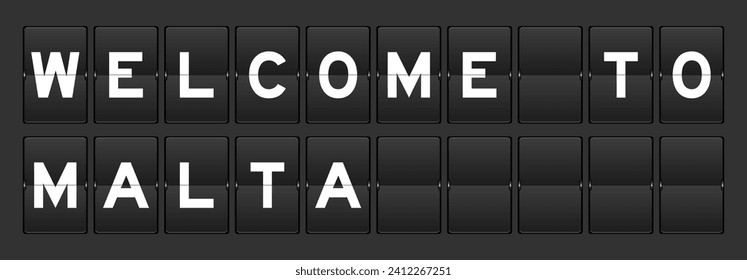 Black color analog flip board with word welcome to malta on gray background