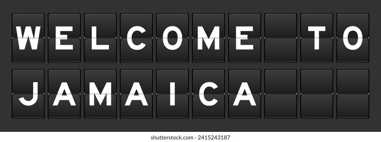 Black color analog flip board with word welcome to jamaica on gray background