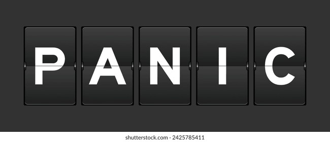 Black color analog flip board with word panic on gray background