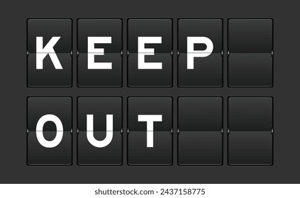Black color analog flip board with word keep out on gray background
