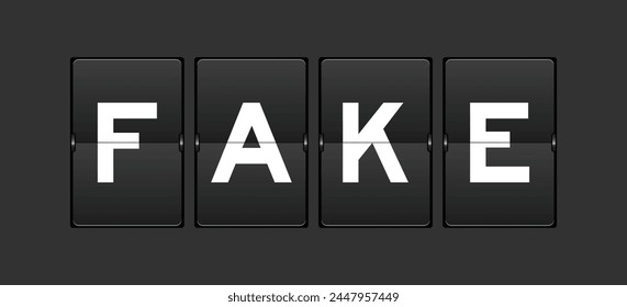 Black color analog flip board with word fake on gray background