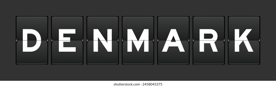 Black color analog flip board with word denmark on gray background