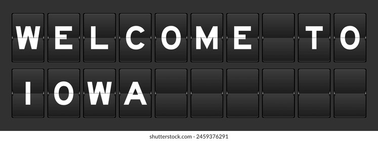 Black color analog flip board with word welcome to iowa on gray background