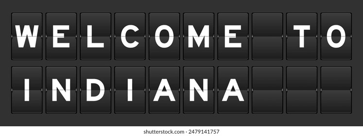 Black color analog flip board with word welcome to indiana on gray background