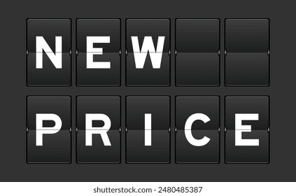 Black color analog flip board with word new price on gray background