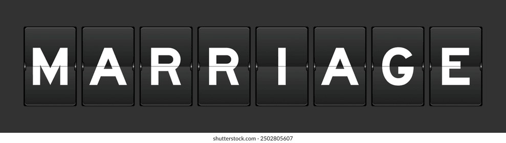 Black color analog flip board with word marriage on gray background