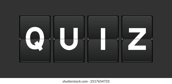 Black color analog flip board with word quiz on gray background