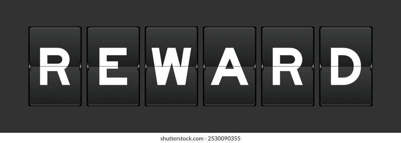 Black color analog flip board with word reward on gray background