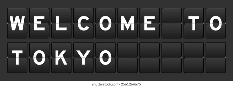 Black color analog flip board with word welcome to on gray background