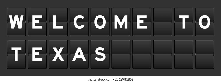 Black color analog flip board with word welcome to texas on gray background