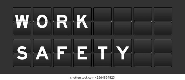 Black color analog flip board with word work safety on gray background