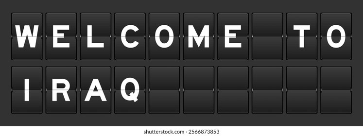 Black color analog flip board with word welcome to iraq on gray background