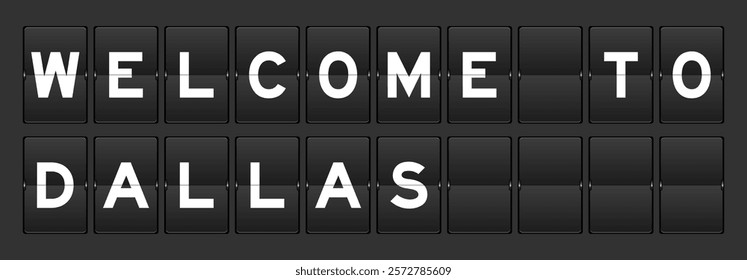 Black color analog flip board with word welcome to dallas on gray background