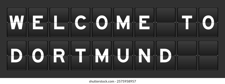 Black color analog flip board with word welcome to dortmund on gray background