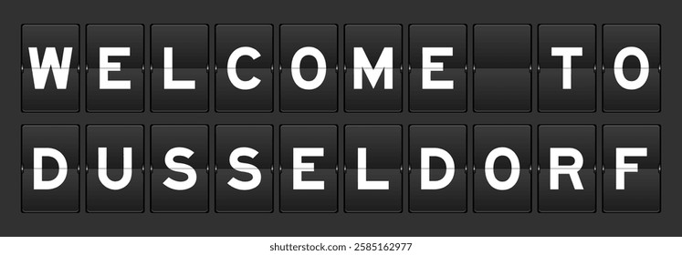 Black color analog flip board with word welcome to dusseldorf on gray background