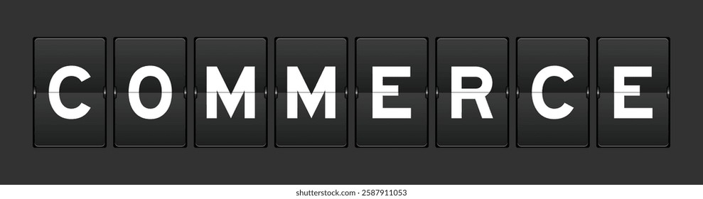 Black color analog flip board with word commerce on gray background