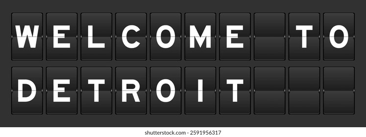 Black color analog flip board with word welcome to detroit on gray background