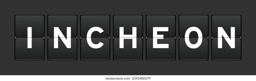 Black color analog flip board with word incheon on gray background