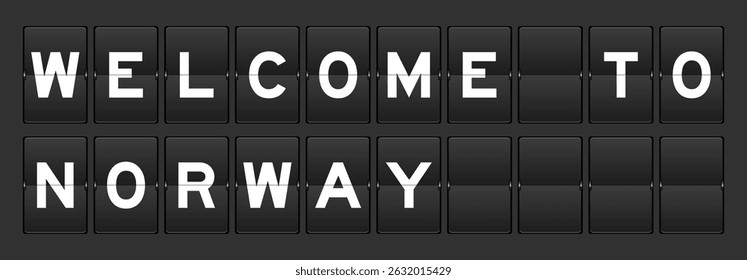 Black color analog flip board with word welcome to norway on gray background