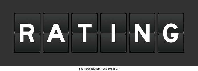 Black color analog flip board with word rating on gray background