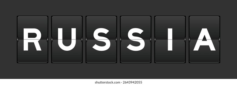 Black color analog flip board with word russia on gray background