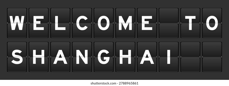 Black color analog flip board with word welcome to shanghai on gray background