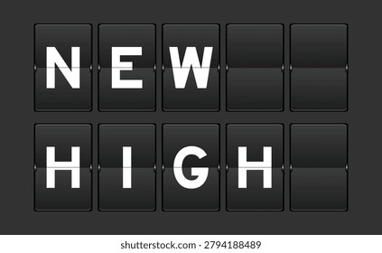 Black color analog flip board with word new high on gray background