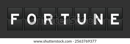 Black color analog flip board with word fortune on gray background