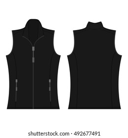 black color autumn fleece vest isolated vector on the white background