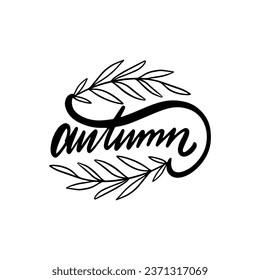 Black color autumn text word. Hand drawn calligraphy style letter. Vector clipart isolated on white background.