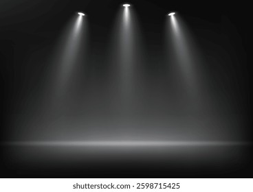 Black color background. Empty room with light effect. Space for selling products on the website. Vector illustration.