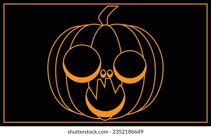 black color background and surprised pumpkin ghost with orange color line art style. Can be used on Halloween day	