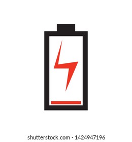 Black color battery charging flat sign. Battery level indicator. Status. Electric battery charging icon