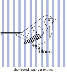 black color bird pattern on purple white striped background, vector