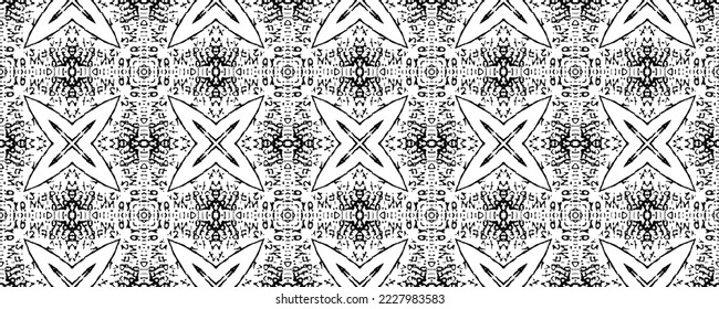 Schwarzes böhmisches Muster. Ethnische Ink Doodle Batik. Einfaches Dyed Vector. Schwarze Farbe Dunkle Schrift Textil. Nahtlose Boho Batik. Abstraktes Striptink-Muster. Nahtloser Dunkler Doodle-Vektorgrafik