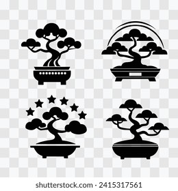 black color bonsai tree vector art, tree vector illustration, bonsai tree icons