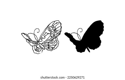 Black color Butterflies Top Shot Vector Illustration on white background