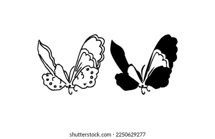 Black color Butterflies Top Shot Vector Illustration on white background