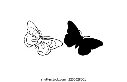 Black color Butterflies Top Shot Vector Illustration on white background