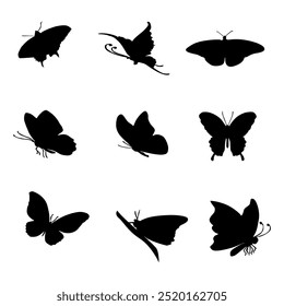Black color butterflies white background