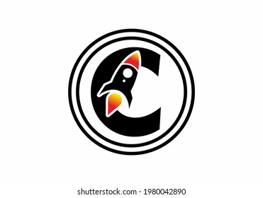 Black color of C initial letter with rocket design