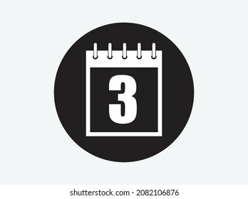 icono vectorial de calendario de color negro. número de fecha 3