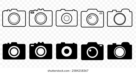 black color camera  icon set  in white background design