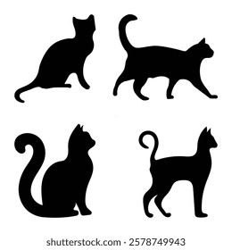 Black color cat silhouettes illustration vector design. 