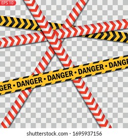 Líneas de precaución en color y negro aisladas. Cintas de advertencia realistas. Señales de peligro. Fondo vectorial.